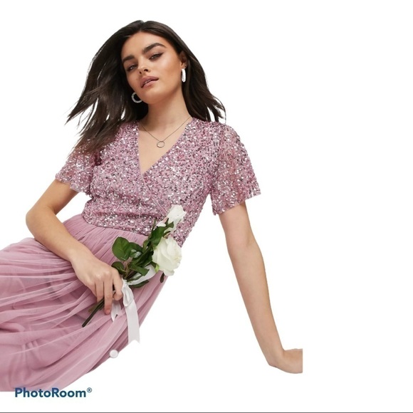 Maya Wrap Front Delicate Sequin Midi Dress - Picture 2 of 11